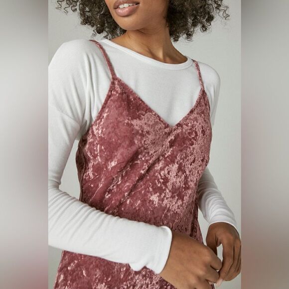 Lucky Brand Pink Crushed Velvet Slip Party Midi Dress Size Large - Picture 3 of 16